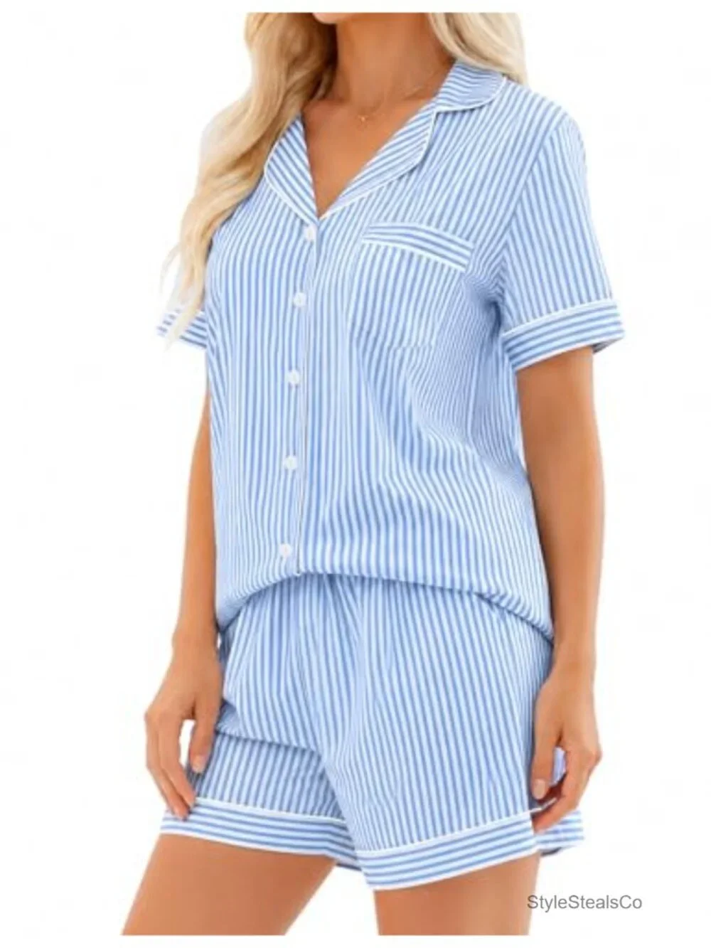 100% Cotton Pajama Set Short Sleeve Button Down Loungewear